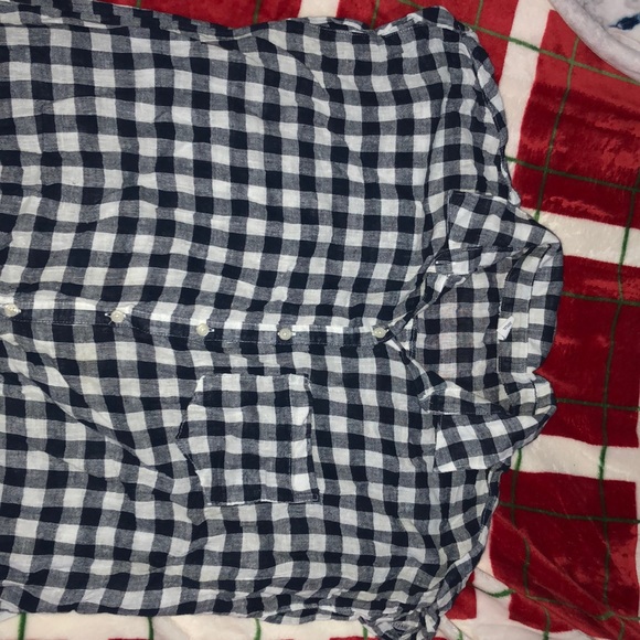 Dark blue crop top flannel w knot - Picture 2 of 5